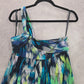 Ann Taylor Blue Green Thick One Shoulder Mini Midi Flare Abstract Dress XS 2