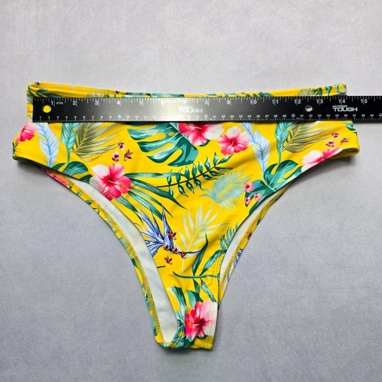 Yellow Floral Swim Beach Cheeky Flirty Boho Bikini Bottom L Large