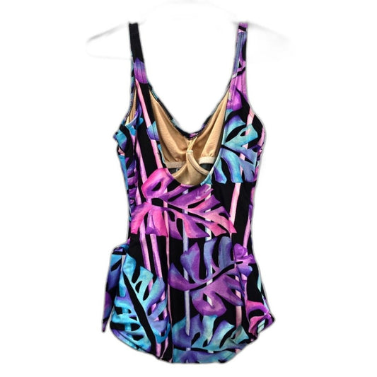 Slimsuit Purple Tropical One Piece Bathing Suit Swimwear Swimsuit Medium Size 10