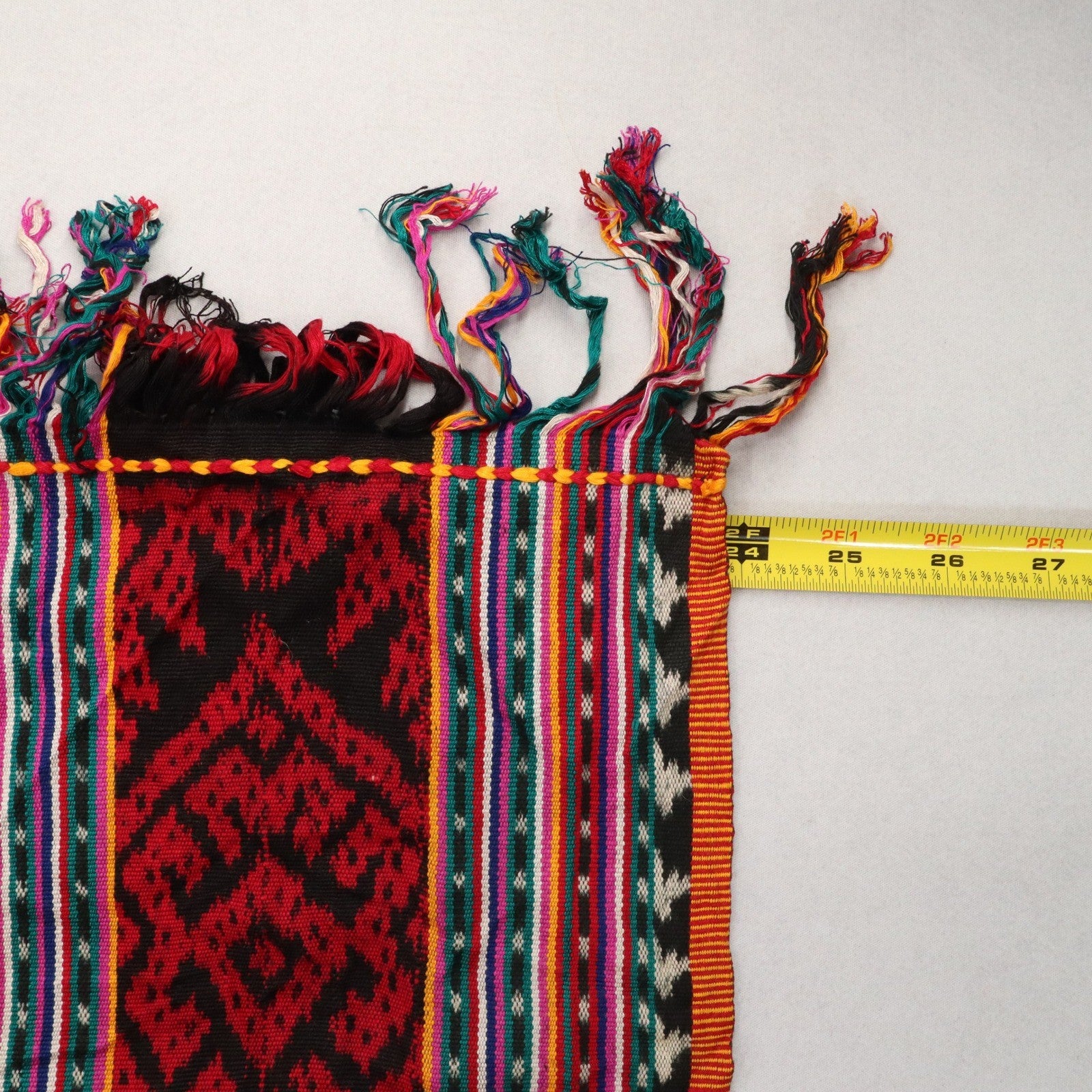 Red Tassel Geometric Rectangle Tribal Boho Shawl Wrap Scarf