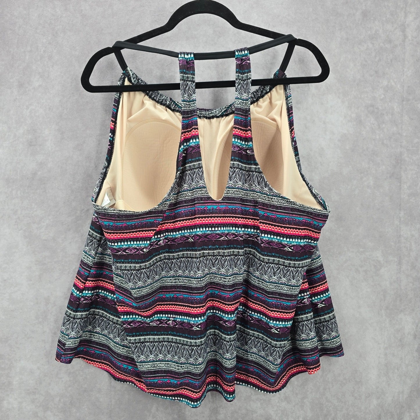 Kona Sol Black Multi Color Print Padded Swimwear Tankini Tank Top Plus 24W 2X