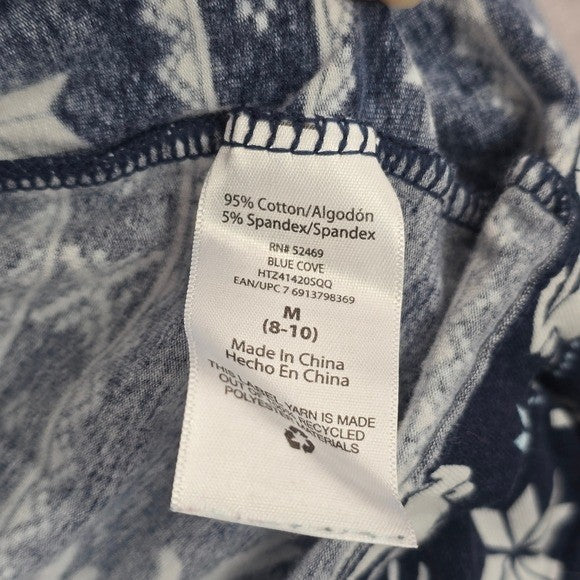 Holiday Time Blue Christmas Snow Flake Reindeer Print Pajama Top Medium