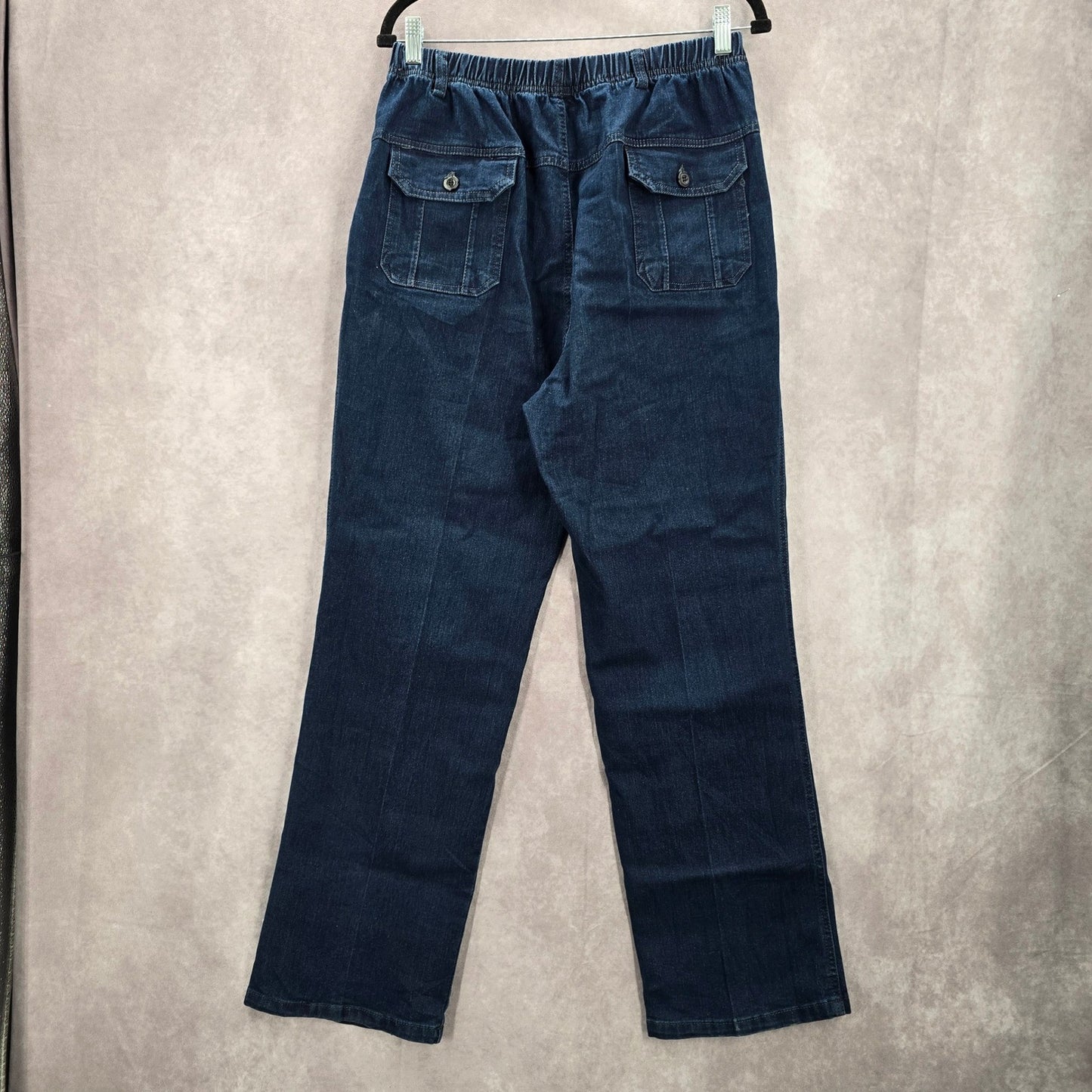 Blue Elastic Waist Pull-On Stretch Straight Leg Denim Jeans Pants 4XL