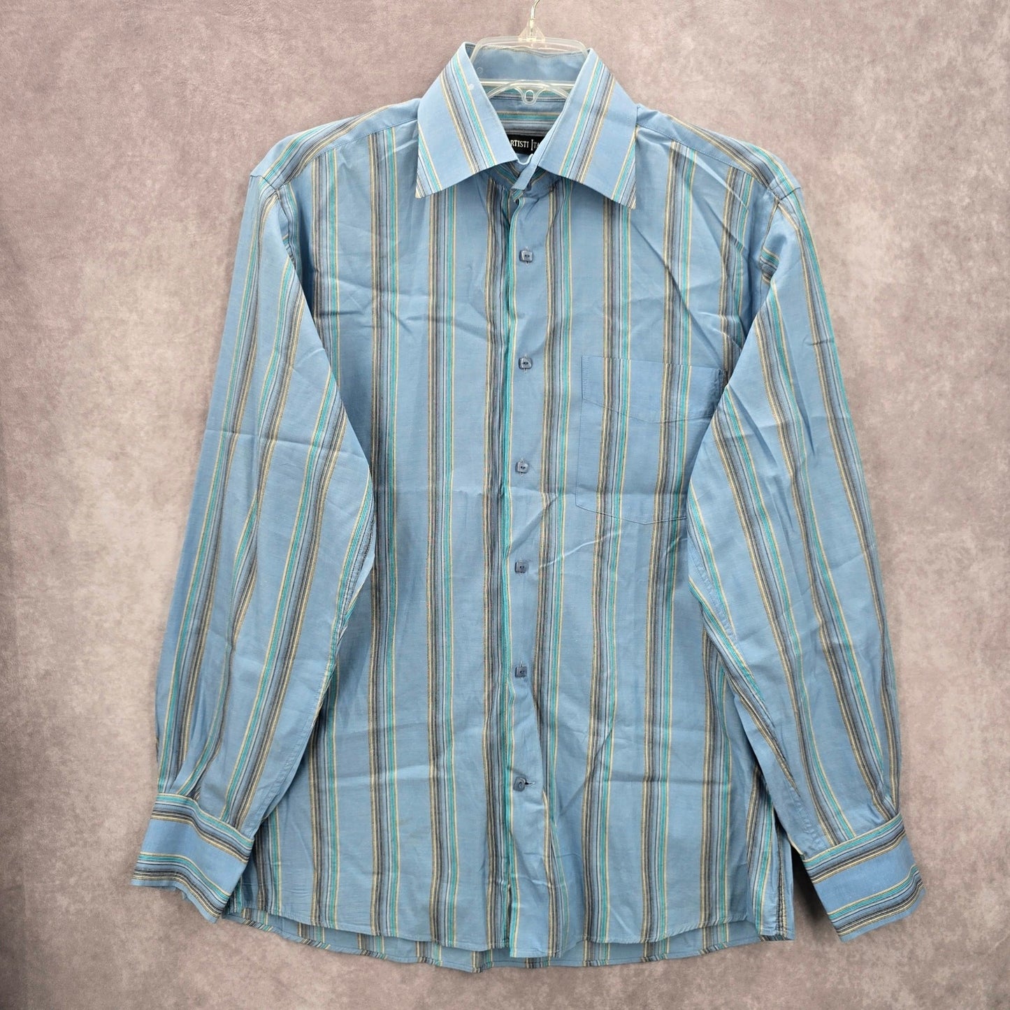 Artisti Italiani Blue Stripe Mens Button Down Long Sleeve Cotton Dress Shirt XL