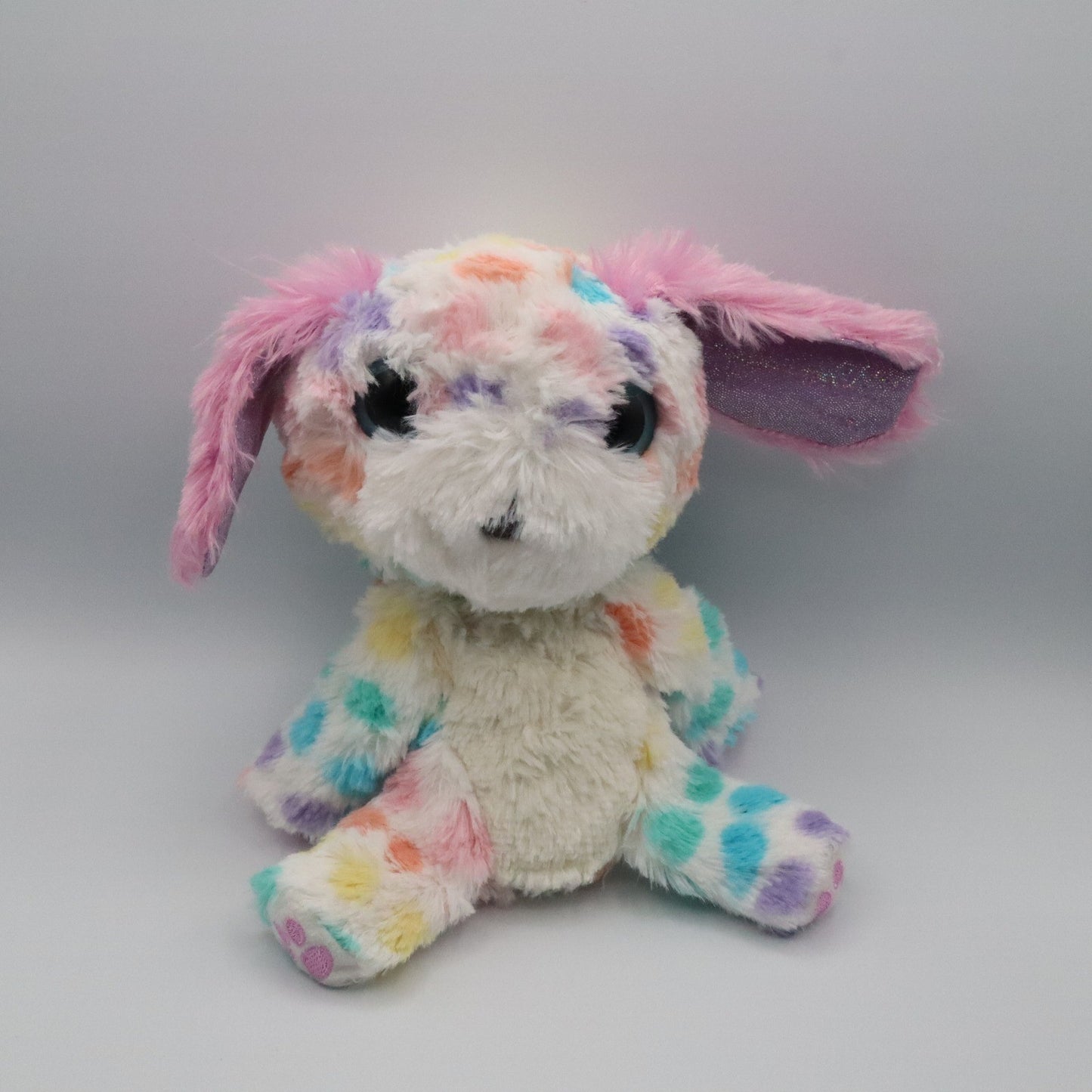 Colorful Bunny Plush Toy Stuffed Animal Soft Rainbow Pastel Sparkle Ears 9"