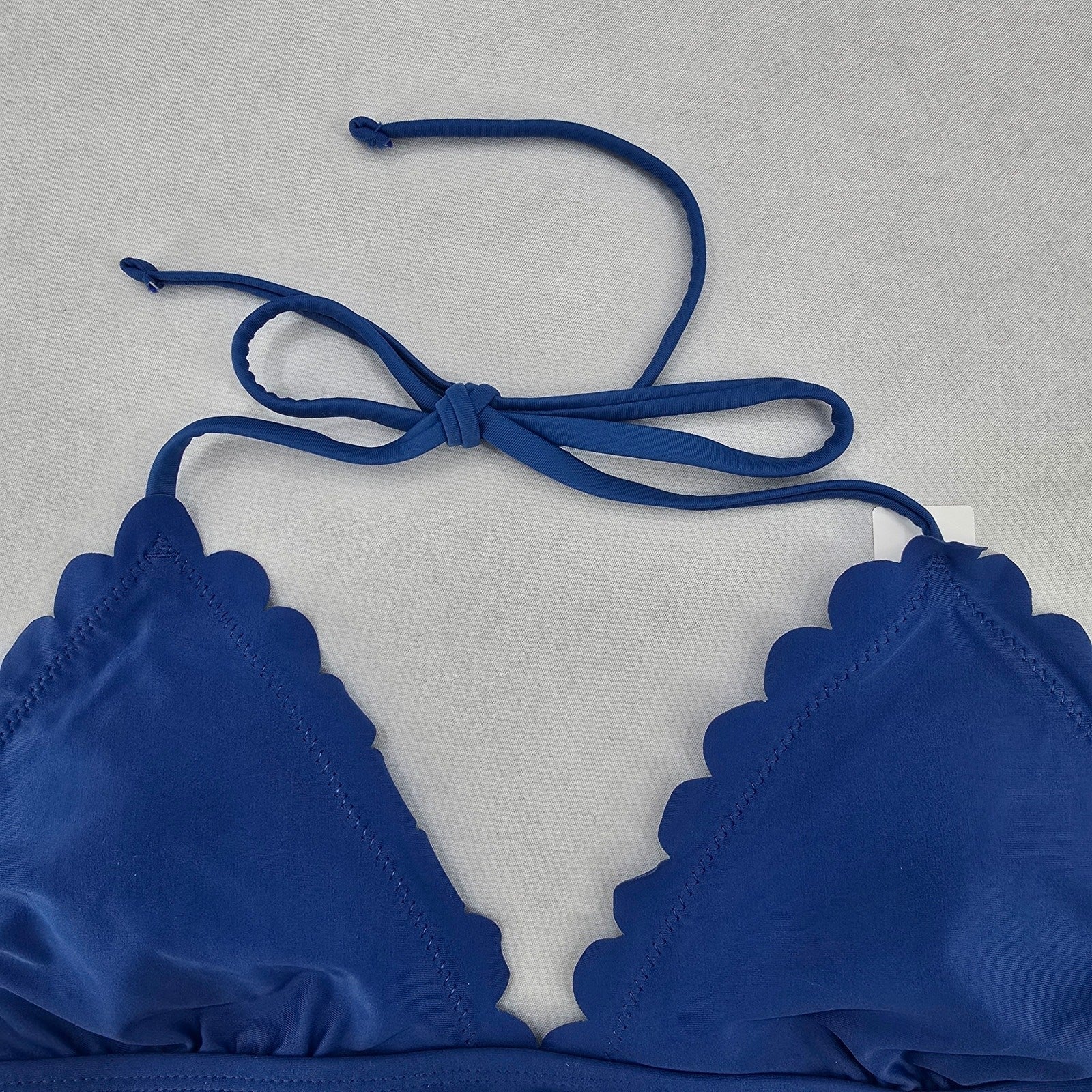 Shekini Blue Scallop Halter Tie Padded Swim Sports Bra Beach Bikini Top M Medium