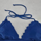 Shekini Blue Scallop Halter Tie Padded Swim Sports Bra Beach Bikini Top M Medium