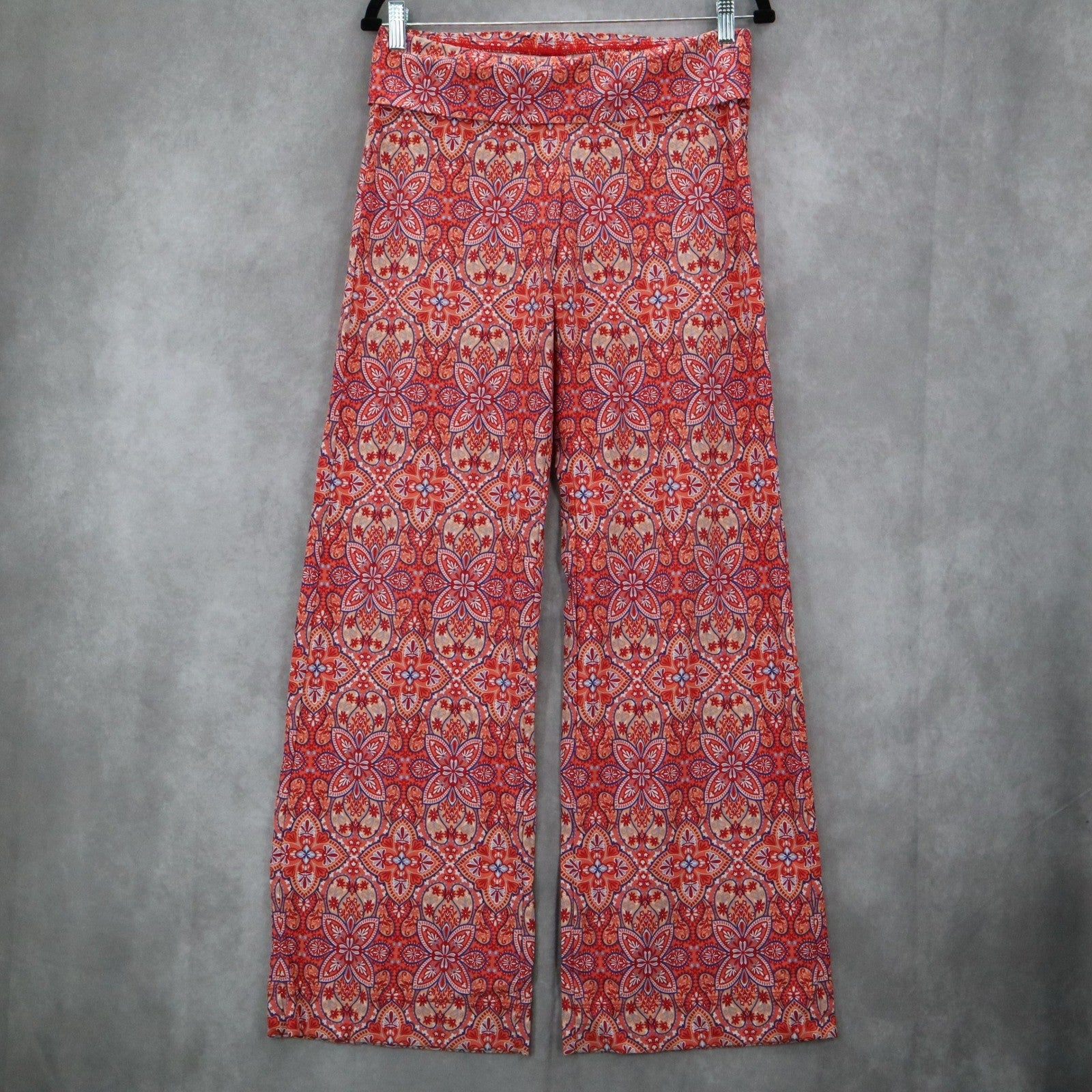 Helen Jon Red Floral Stretch Boho Wide Leg Trouser Paisley Pants S Small