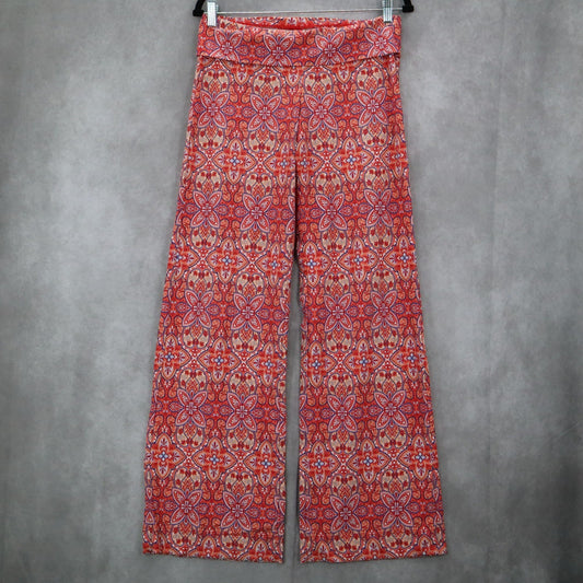 Helen Jon Red Floral Stretch Boho Wide Leg Trouser Paisley Pants S Small