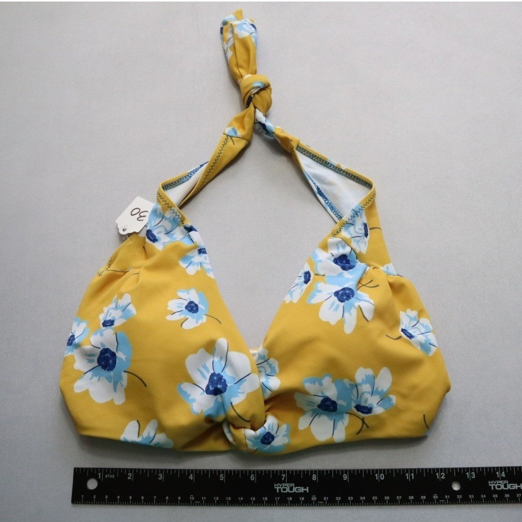 Yellow Floral Padded Halter Tie Knot Boho Swim Sports Bra Bikini Top L Large