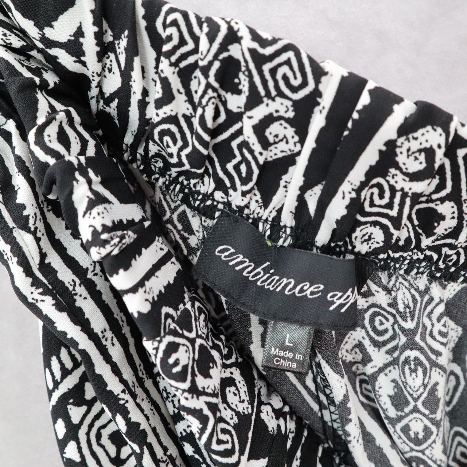 Ambiance Apparel Black White Harem Boho Geometric Print Tapered Pants L Large