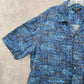 George Blue Beach Palm Tropical Surf Island Relaxed Hawaiian Shirt Large