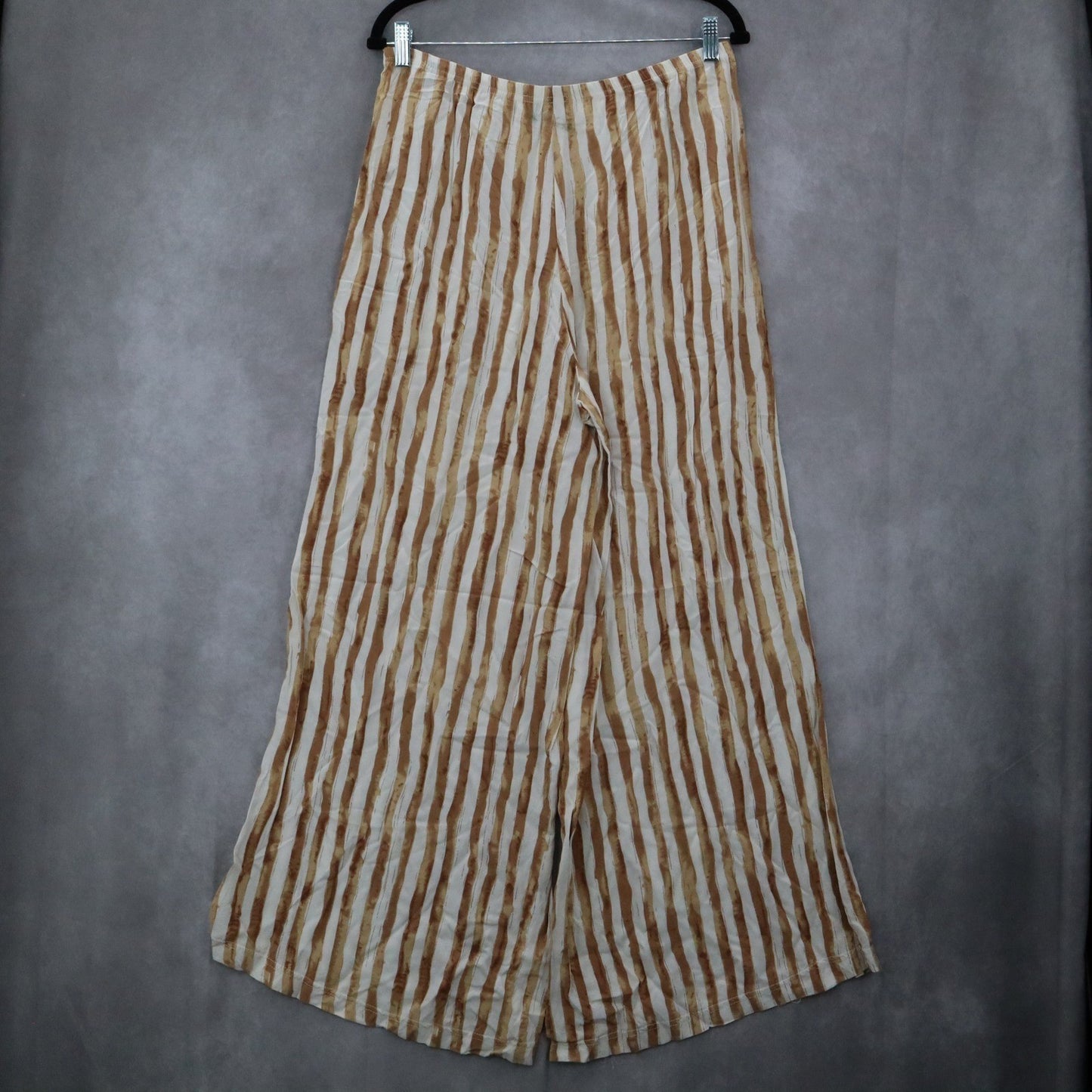 Zac & Rachel Yellow Stripe Pull On Wide Leg Boho Comfy Trouser Pants Large