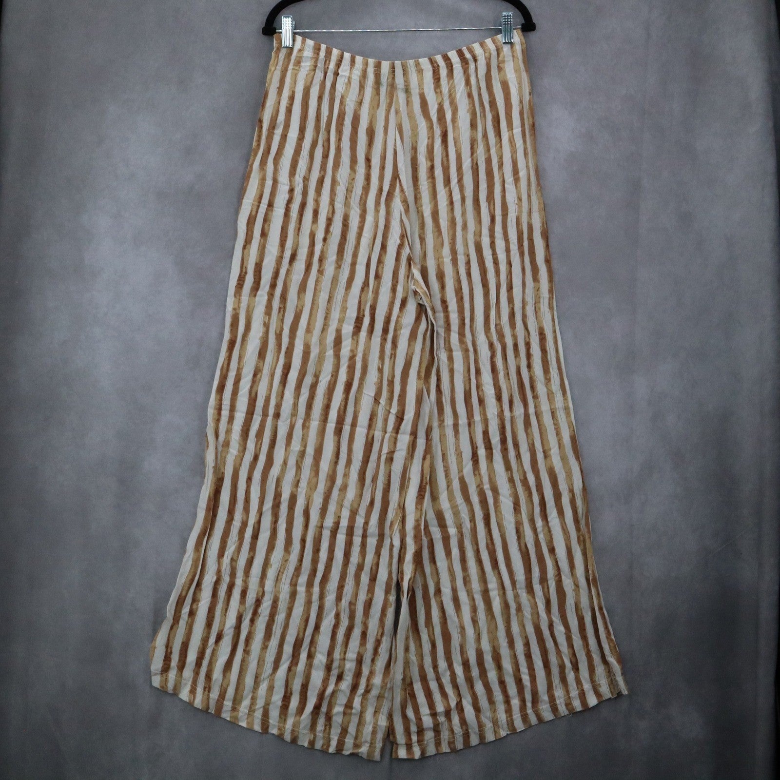 Zac & Rachel Yellow Stripe Pull On Wide Leg Boho Comfy Trouser Pants Large