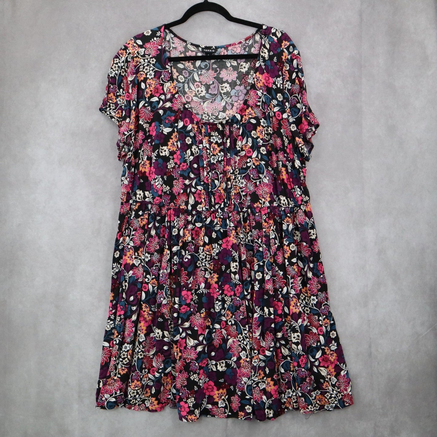 Torrid Black Floral Short Mini Fit Flare Business Casual Tropical Dress Plus 4X