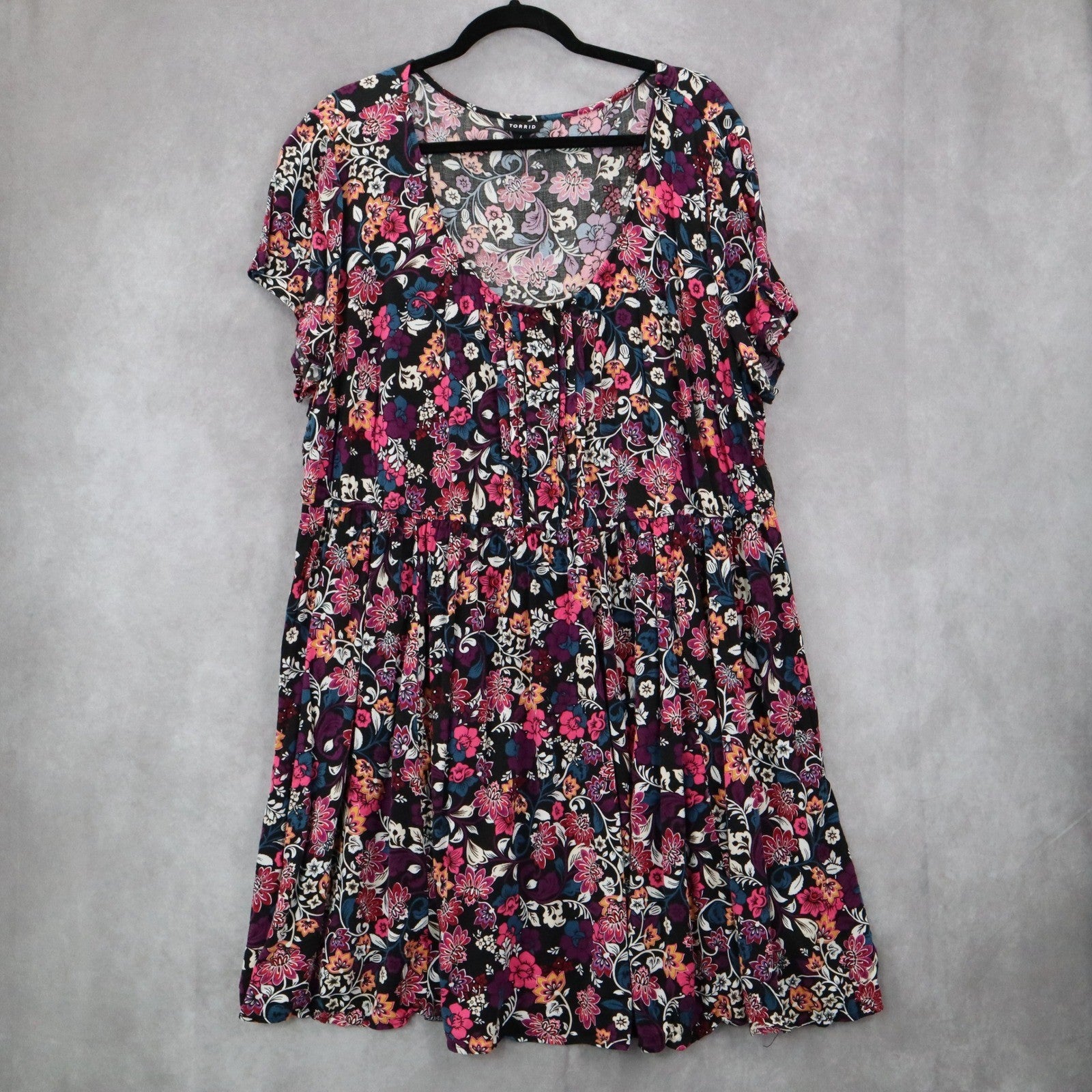 Torrid Black Floral Short Mini Fit Flare Business Casual Tropical Dress Plus 4X