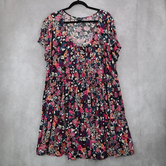 Torrid Black Floral Short Mini Fit Flare Business Casual Tropical Dress Plus 4X