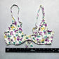 White Floral Ribbed Wired Tie Swim Sports Bra Beach Bralette Bikini Top L Large