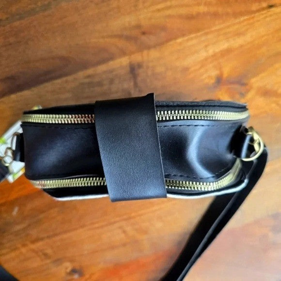 Black Brown Animal Printed Double Zipper Clasp Crossbody Fashion Purse