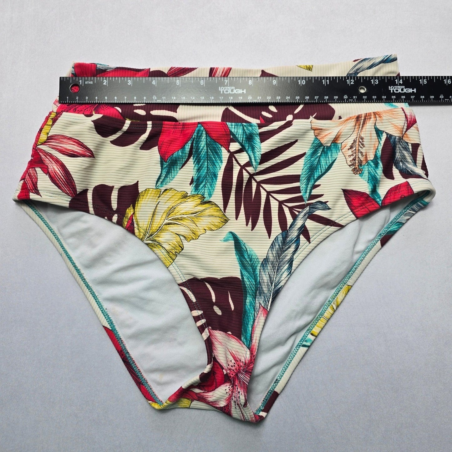 Kona Sol Brown Floral Ribbed Swim Beach Cheeky Flirty Boho Bikini Bottom Large