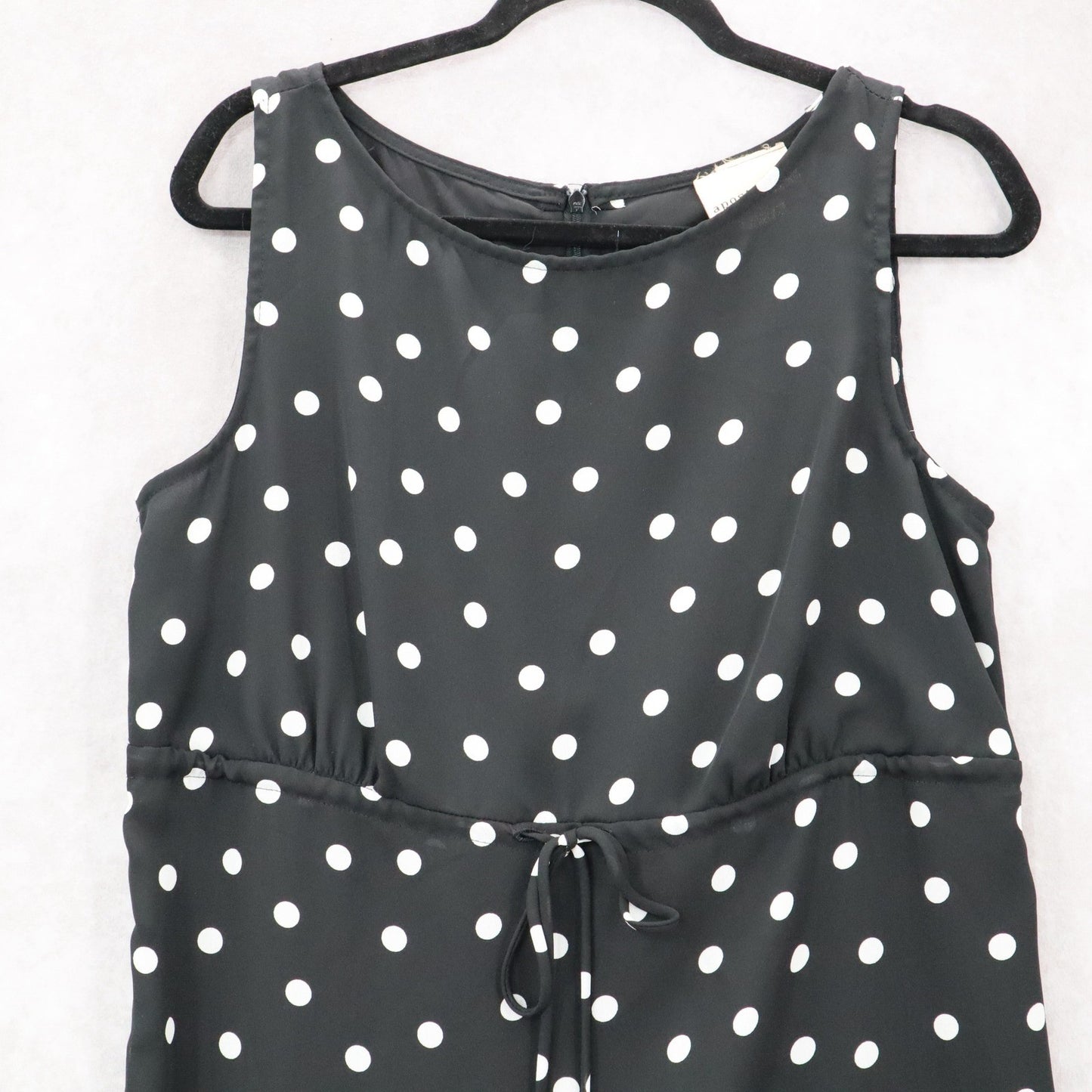 Apostrophe Black Polka Dot Sleeveless Dress Knee Length Retro Tie Chic Large 12