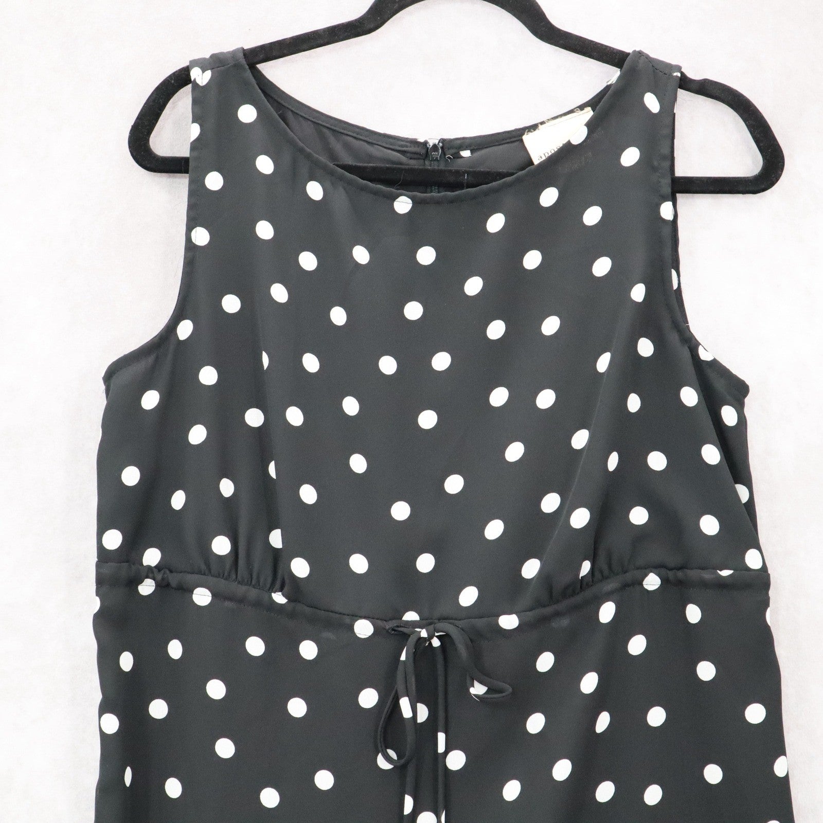 Apostrophe Black Polka Dot Sleeveless Dress Knee Length Retro Tie Chic Large 12