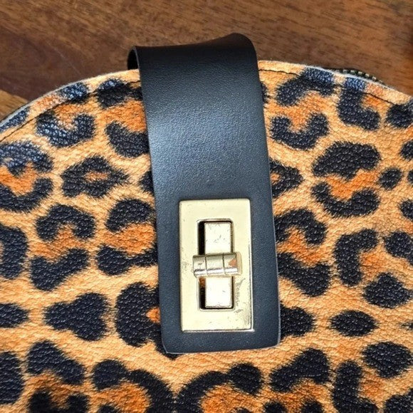 Black Brown Animal Printed Double Zipper Clasp Crossbody Fashion Purse