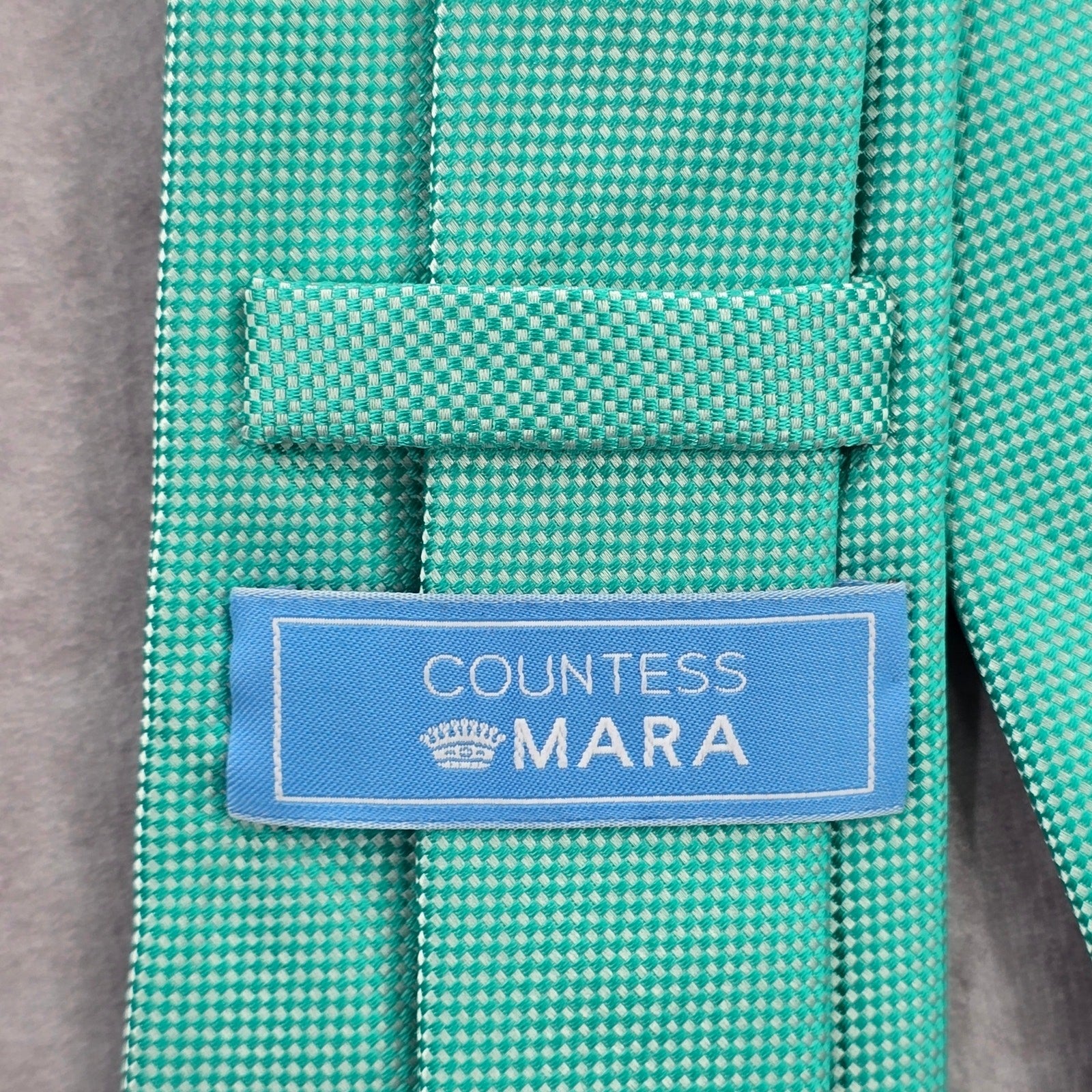 Countess Mara Green Silver Checker Weave Stripe Geometric Mens Neck Tie NWOT