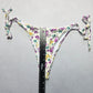 White Flower Ribbed Thong Tie Swim Beach Flirty Boho Bikini Bottom L Large