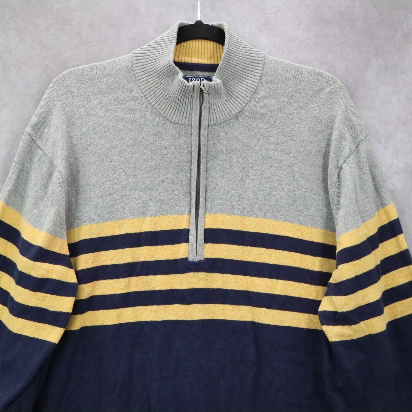 Izod Blue Pull Over Half Zip Long Sleeve Stripe Mock Neck Sweater XL Extra Large