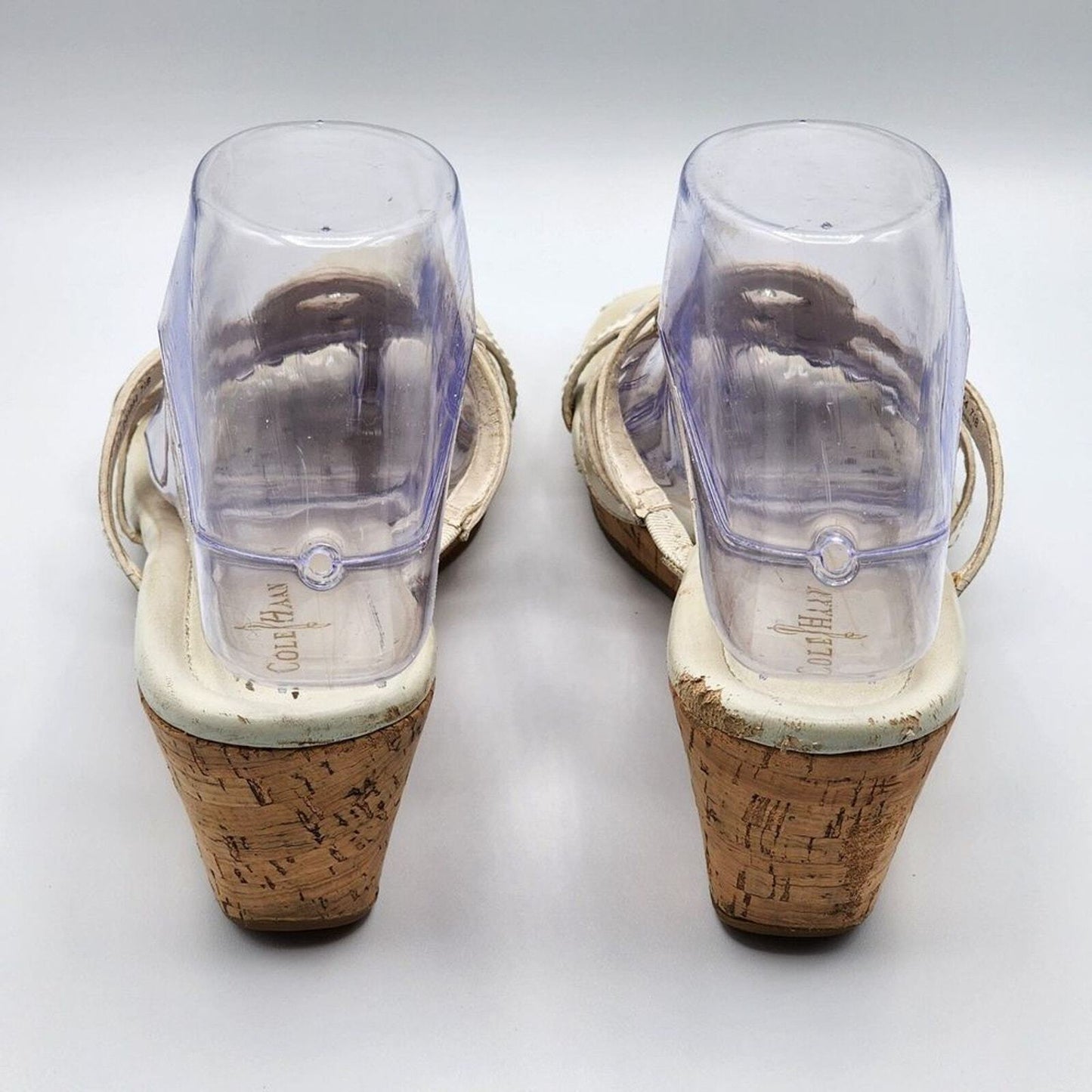 Cole Haan White Heels open Toe Slide Cork Leather Sandals Size 7.5B