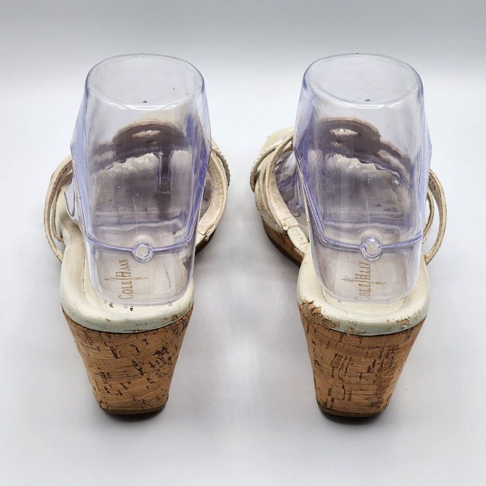 Cole Haan White Heels open Toe Slide Cork Leather Sandals Size 7.5B