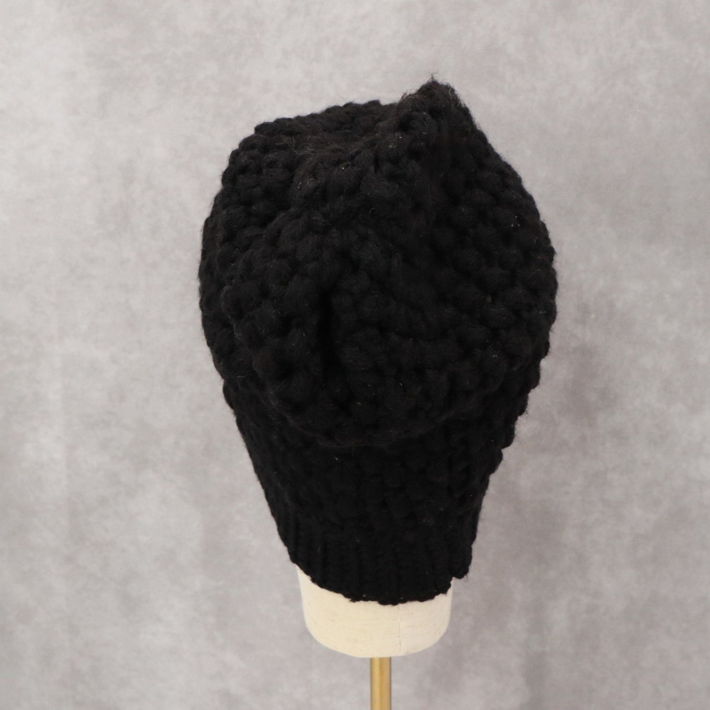 Black Chunky Cable Knit Crochet Y2K Vintage Cottage Skater Beanie Cap Hat OS