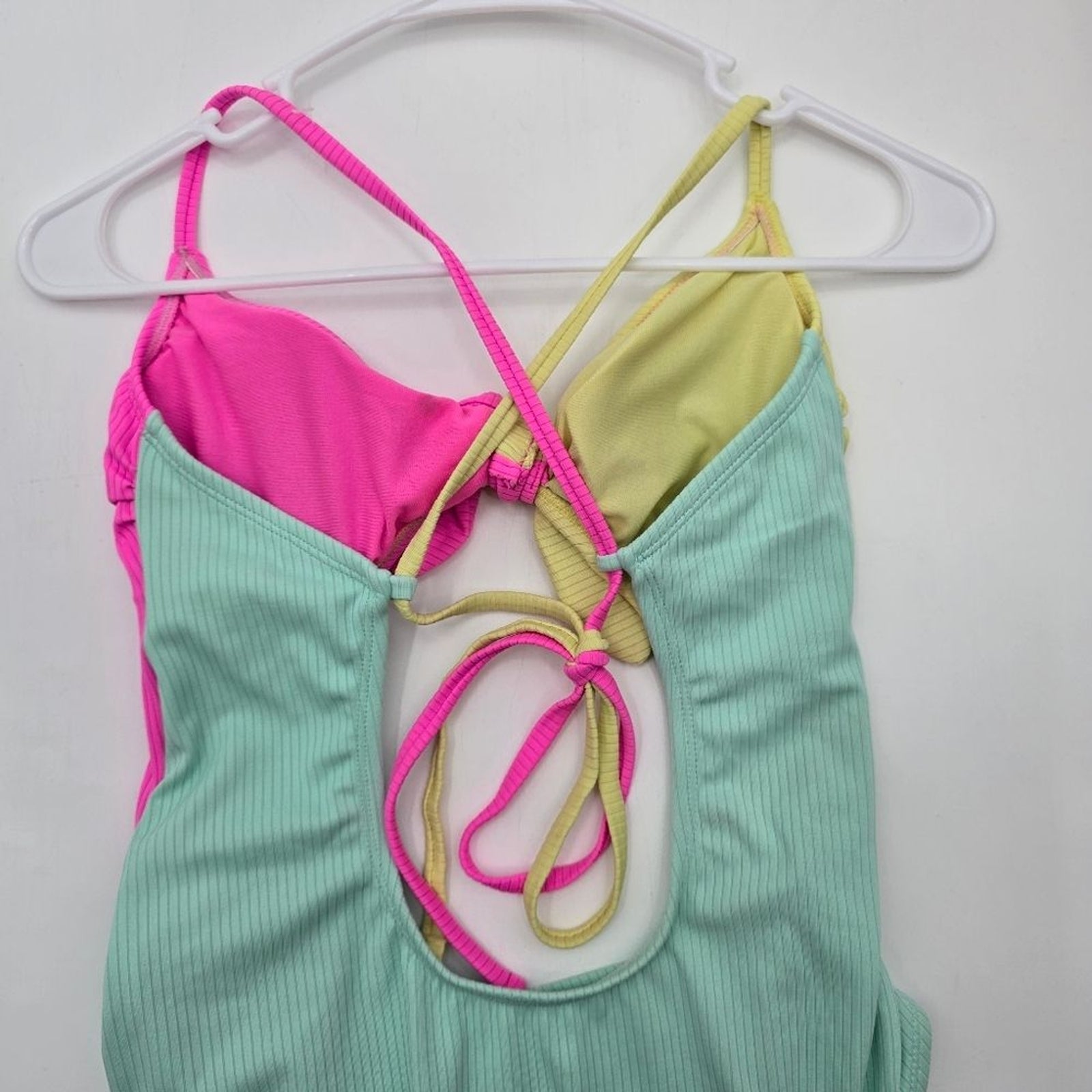 Xhilaration Pink Yellow Blue One Piece Cutout Bathing Suit Swimwear Large