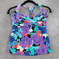 Catalina Purple Floral Halter Tie Padded Bikini Tankini Beach Boho Top S Small
