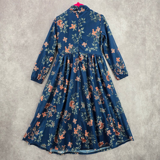 Missvalle Indigo Blue Floral Long Sleeve Modest Fairy Vintage Girls Dress Size 5