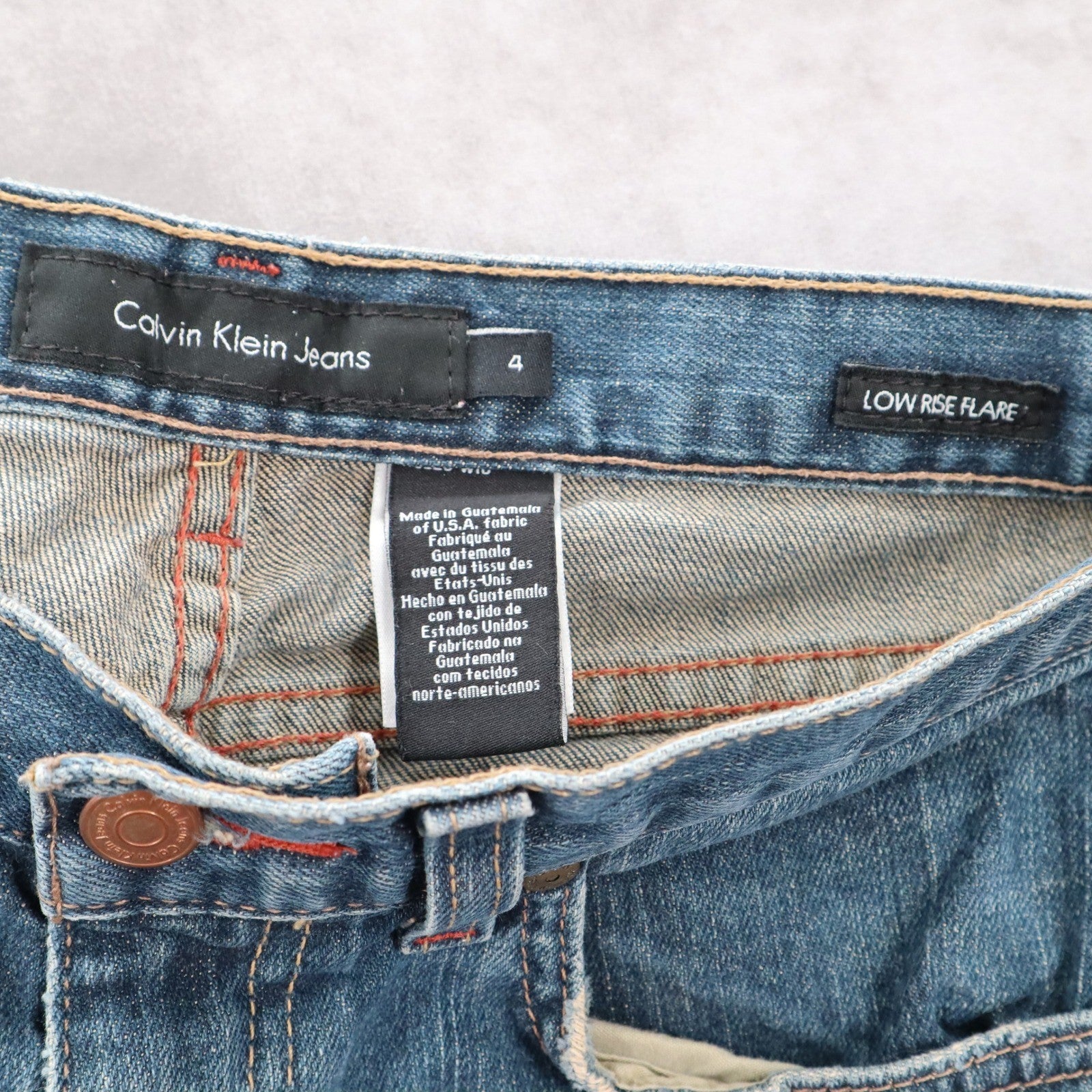 Calvin Klein Blue Floral Embroidered Low Rise Flare Denim Jeans Pants S Small 4