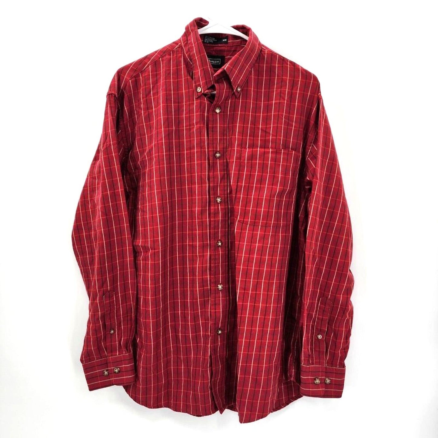 Haggar Red Plaid Button Up Long Sleeve Shirt Medium