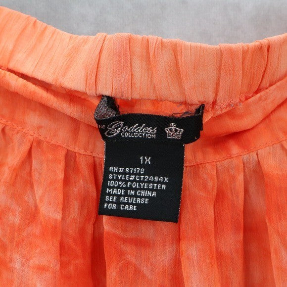 The Goddess Collection Orange Sheer Knee Length Pull On Flirty Bow Skirt Plus 1X
