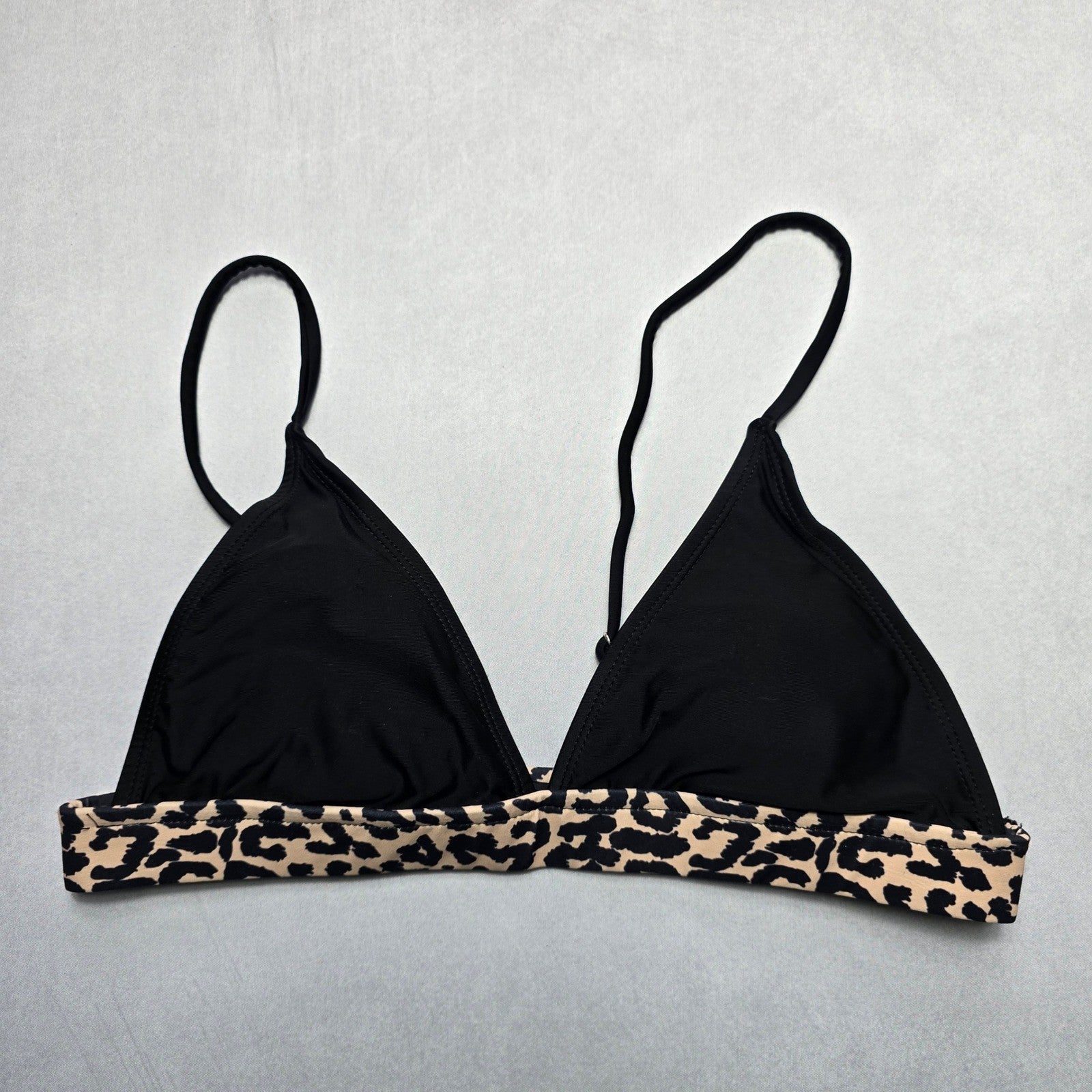 Black Animal Print Pull On Swim Sports Bra Beach Bralette Bikini Top L Large