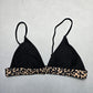 Black Animal Print Pull On Swim Sports Bra Beach Bralette Bikini Top L Large