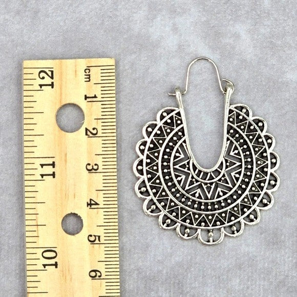 Silver Leaf Floral Circle Hook Boho Dangle Earrings Fashion Retro Jewelry JB2-63