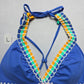 Xhilaration Blue Crochet Padded Crisscross Tie Swim Bra Beach Bikini Top L Large