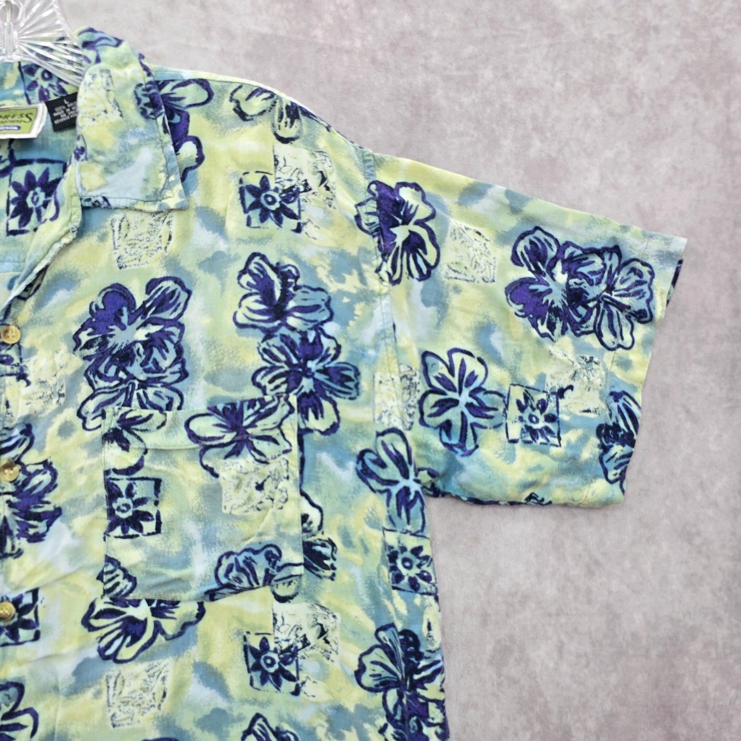 Address Unknown Green Palm Tropical Surf Island Vintage Relax Hawaiian Shirt L
