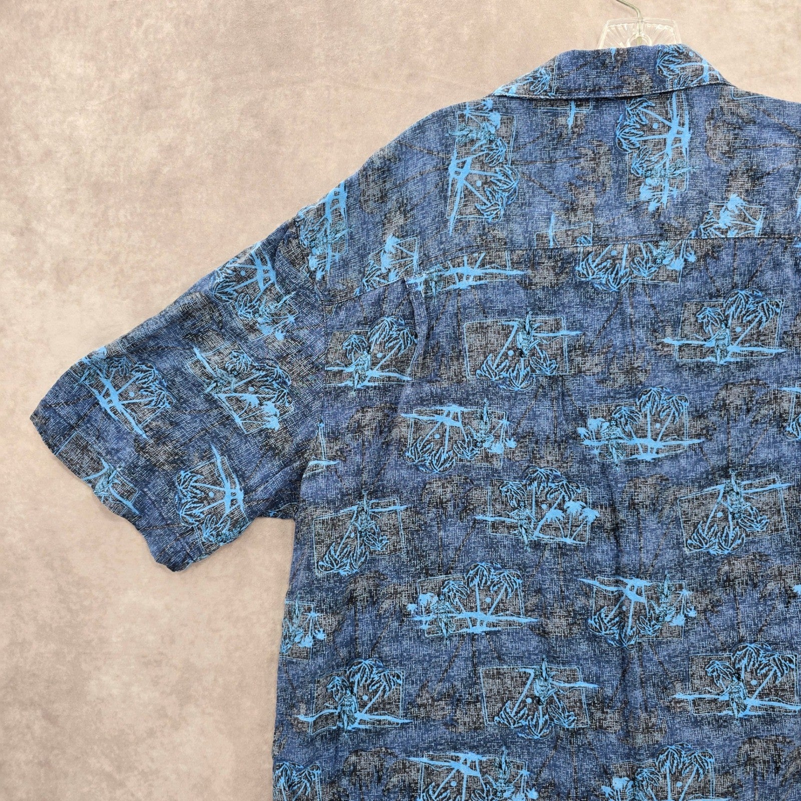 George Blue Beach Palm Tropical Surf Island Relaxed Hawaiian Shirt Large