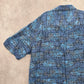 George Blue Beach Palm Tropical Surf Island Relaxed Hawaiian Shirt Large