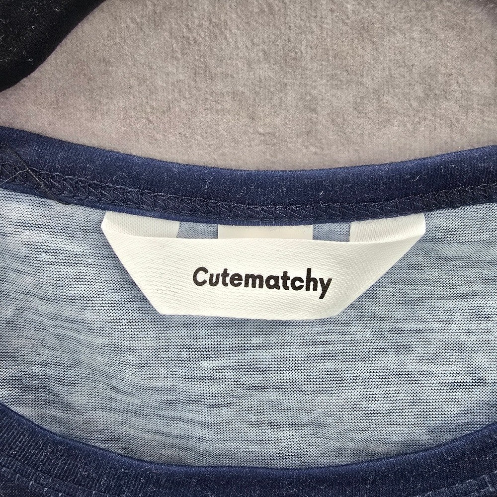 Cutematchy Navy Blue Merry Christmas Tree Print Y2K VTG Long Sleeve Top Medium