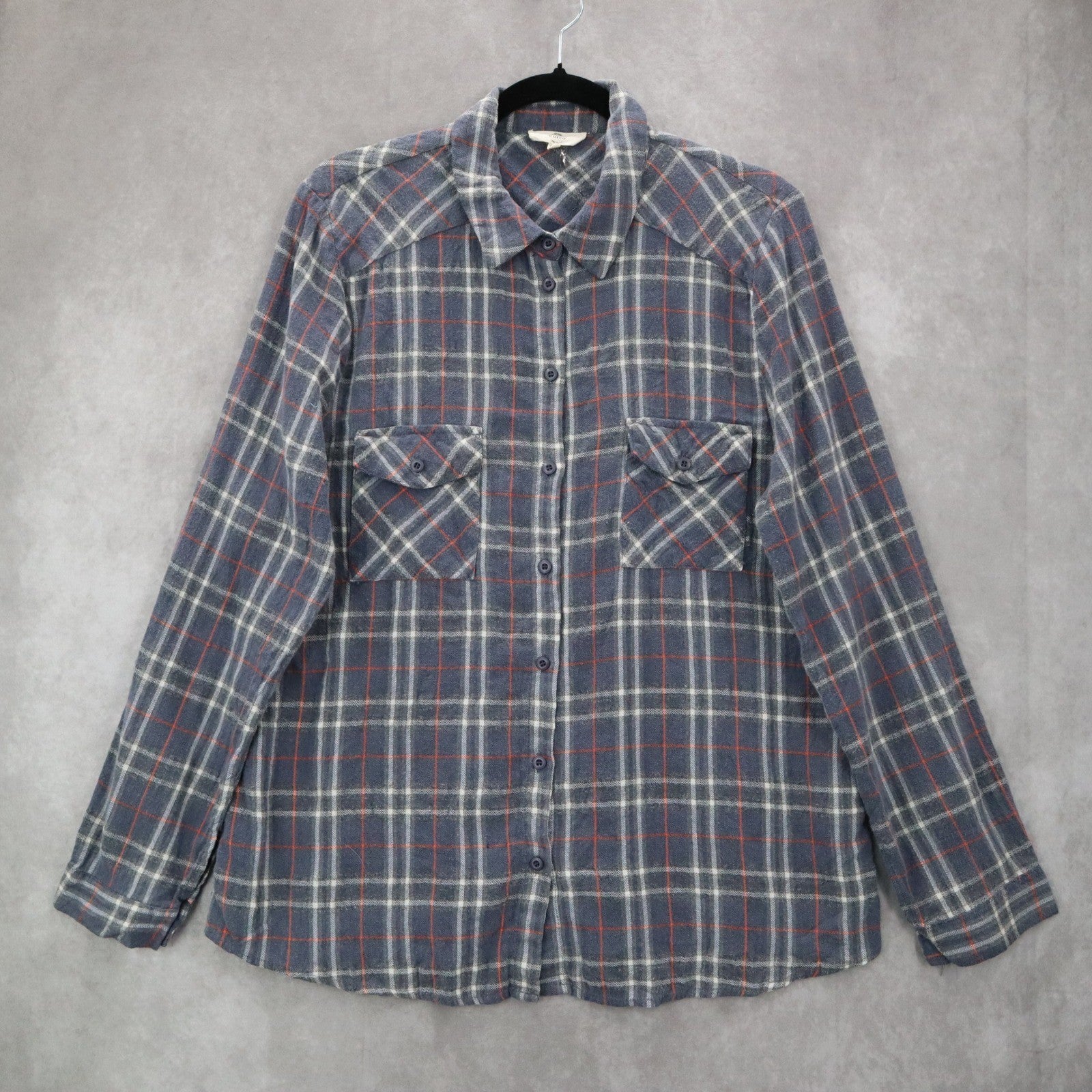 Entro Gray Plaid Flannel Button Down Western Cotton Tartan Extra Large XL