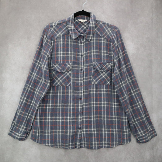 Entro Gray Plaid Flannel Button Down Western Cotton Tartan Extra Large XL
