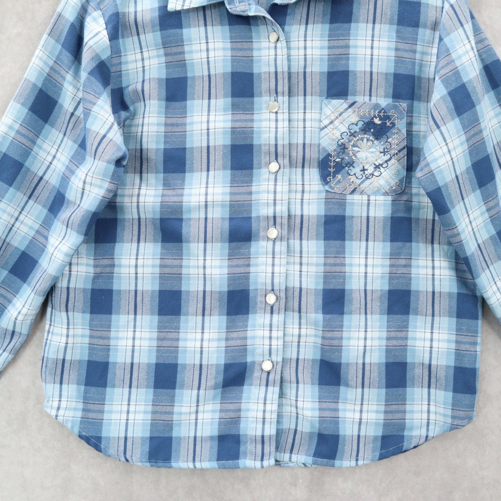 Teddi Blue Plaid Flannel Western Long Sleeve Button Up VTG College Petite Small